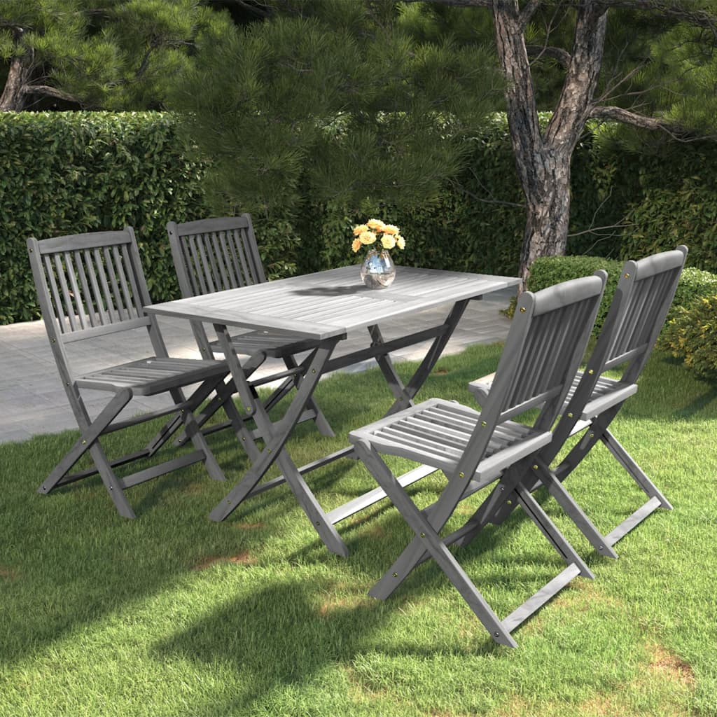 Set da Pranzo per Giardino 5 pz Legno Massello di Acacia Grigio - homemem39