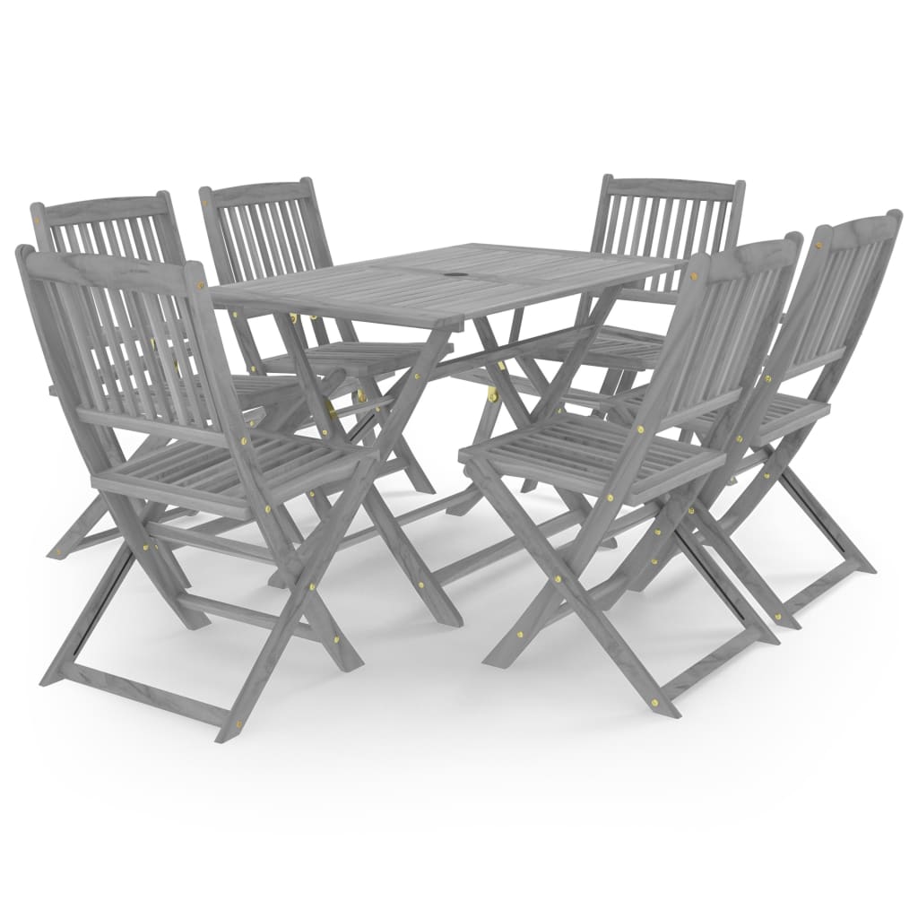 Set da Pranzo per Giardino 7 pz Legno Massello di Acacia Grigio - homemem39