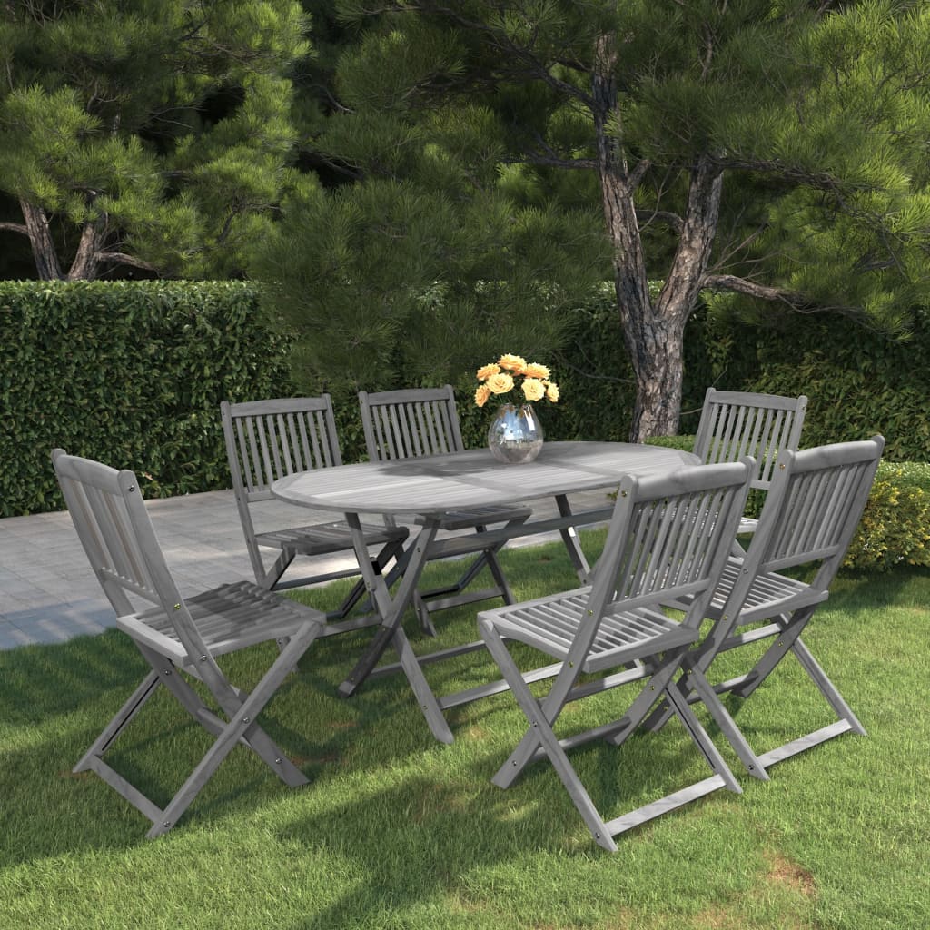 Set da Pranzo per Giardino 7 pz Legno Massello di Acacia Grigio - homemem39