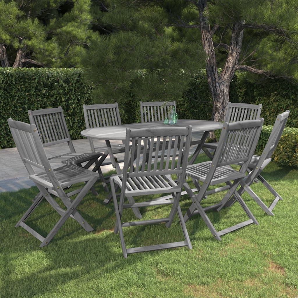 Set da Pranzo per Giardino 9 pz Legno Massello di Acacia Grigio - homemem39