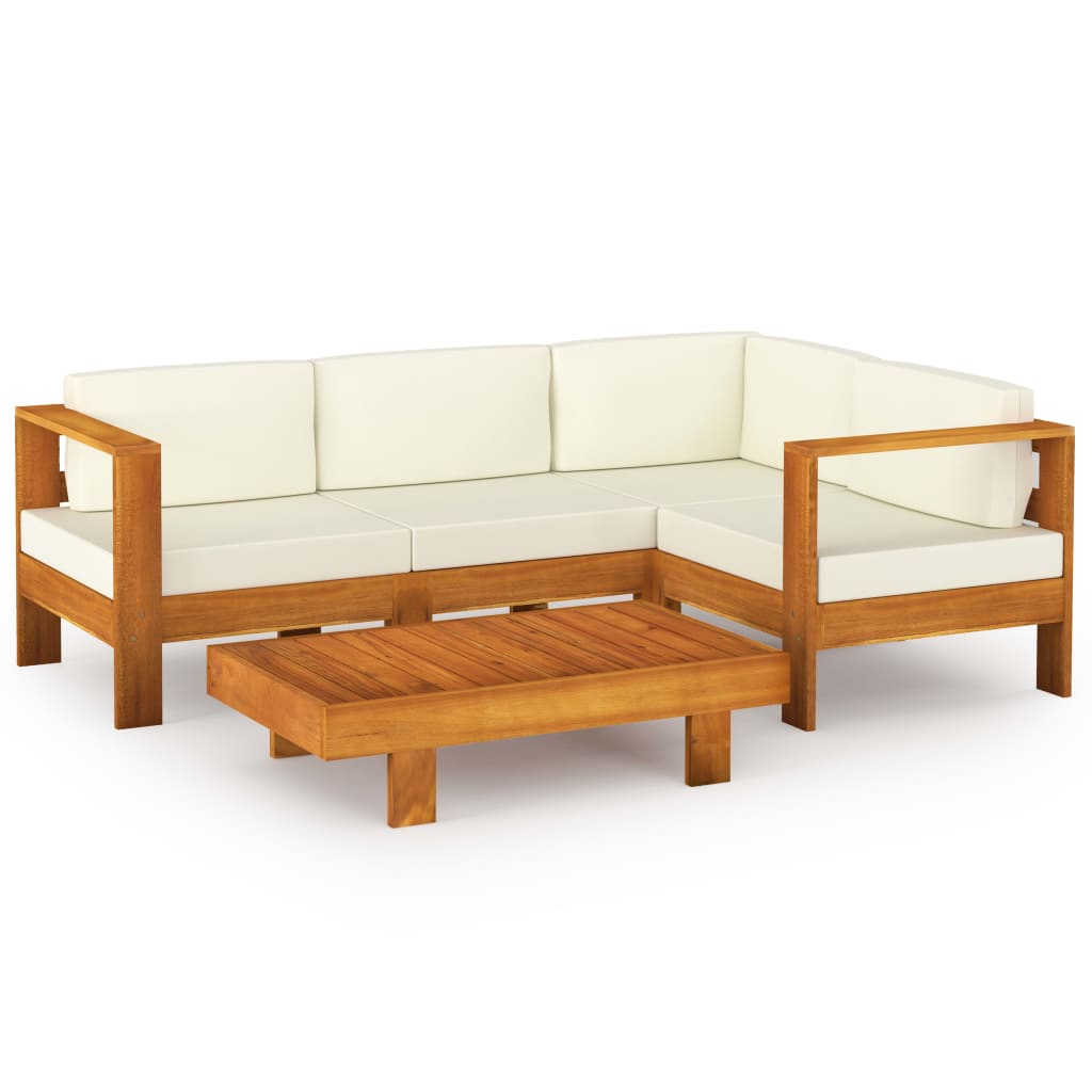 Set Divani Giardino 5 pz Cuscini Bianco Crema in Legno d'Acacia - homemem39