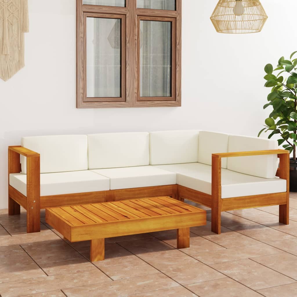 Set Divani Giardino 5 pz Cuscini Bianco Crema in Legno d'Acacia - homemem39