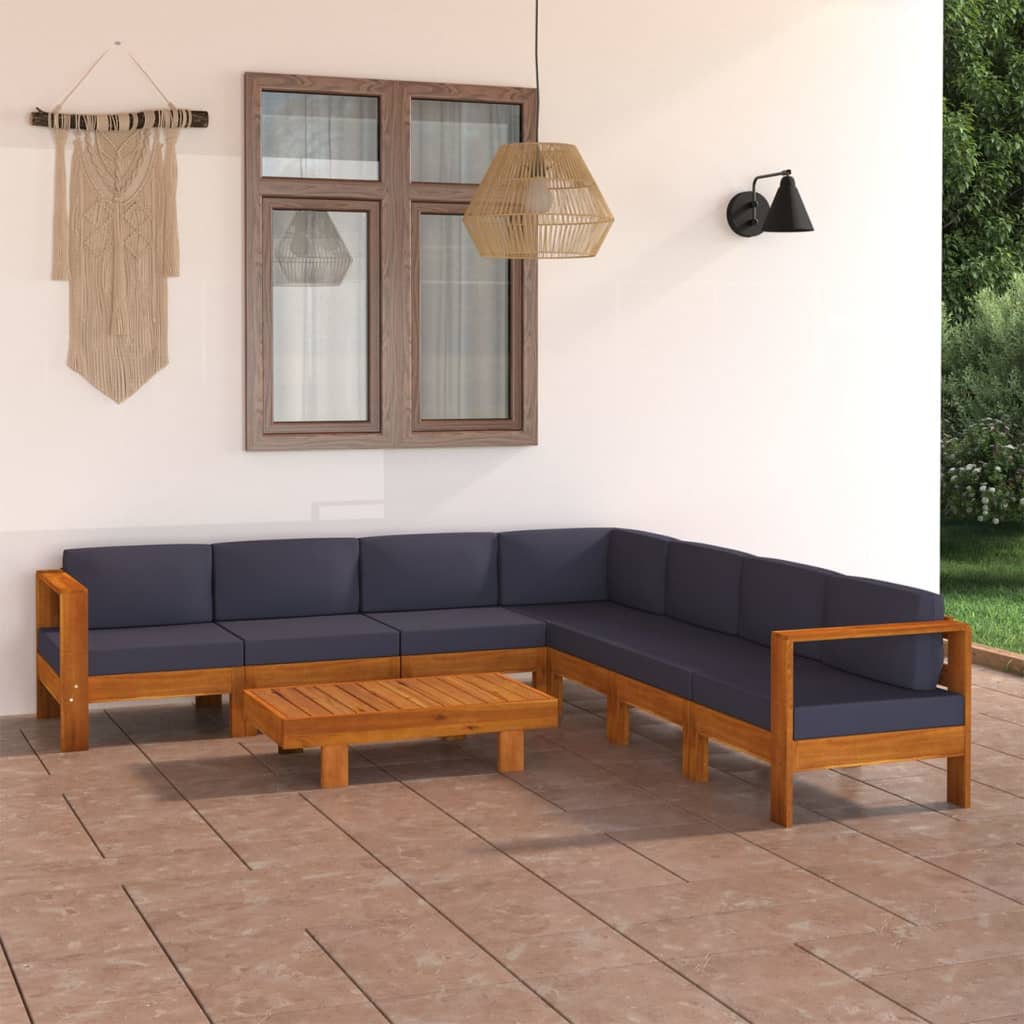 Set Divani Giardino 8 Posti Cuscini Grigi Scuro Massello Acacia - homemem39