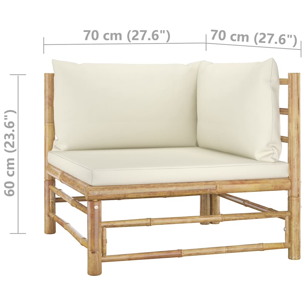 Set Divani da Giardino 3 pz con Cuscini Bianco Crema in Bambù - homemem39