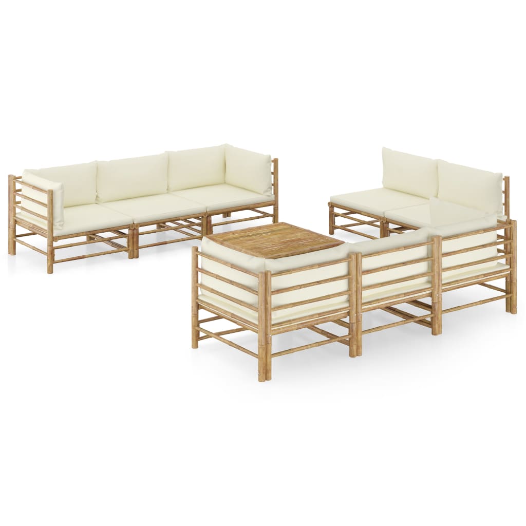 Set Divani da Giardino 9 pz con Cuscini Bianco Crema in Bambù - homemem39