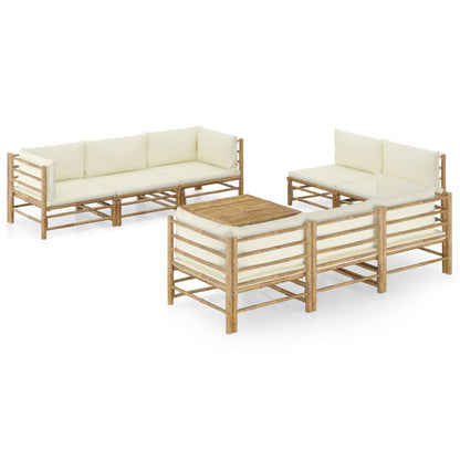 Set Divani da Giardino 9 pz con Cuscini Bianco Crema in Bambù - homemem39