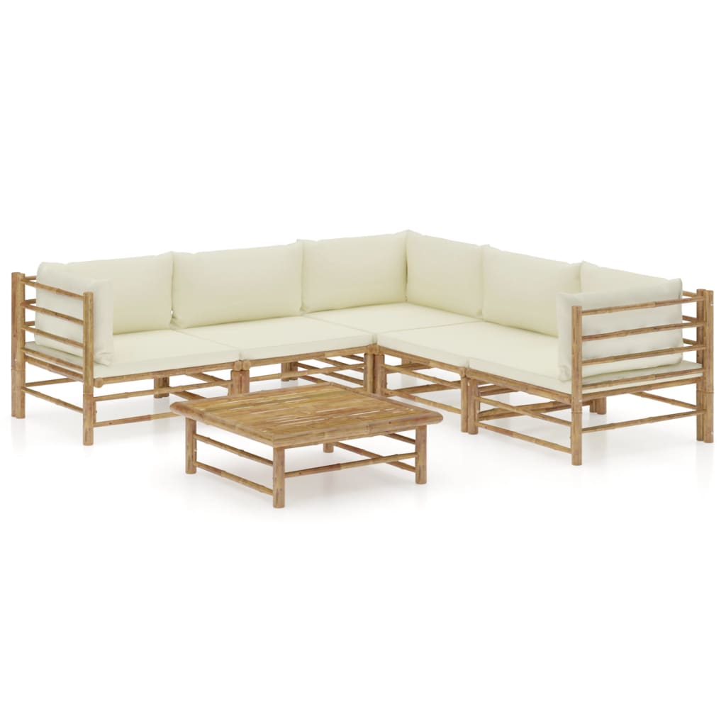 Set Divani da Giardino 6 pz con Cuscini Bianco Crema in Bambù - homemem39