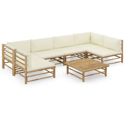 Set Salotto da Giardino 7pz con Cuscini Bianco Crema in Bambù - homemem39