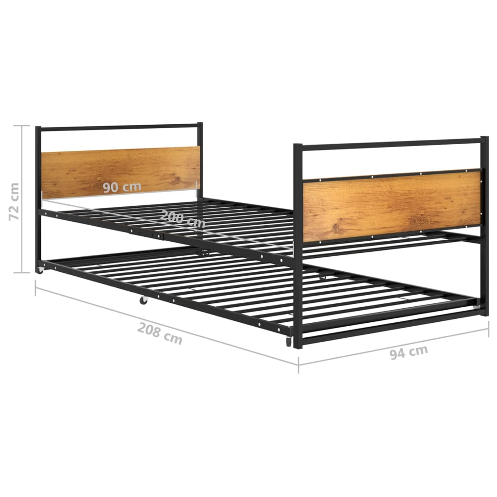 Telaio Giroletto con Letto Estraibile Nero in Metallo 90x200 cm - homemem39