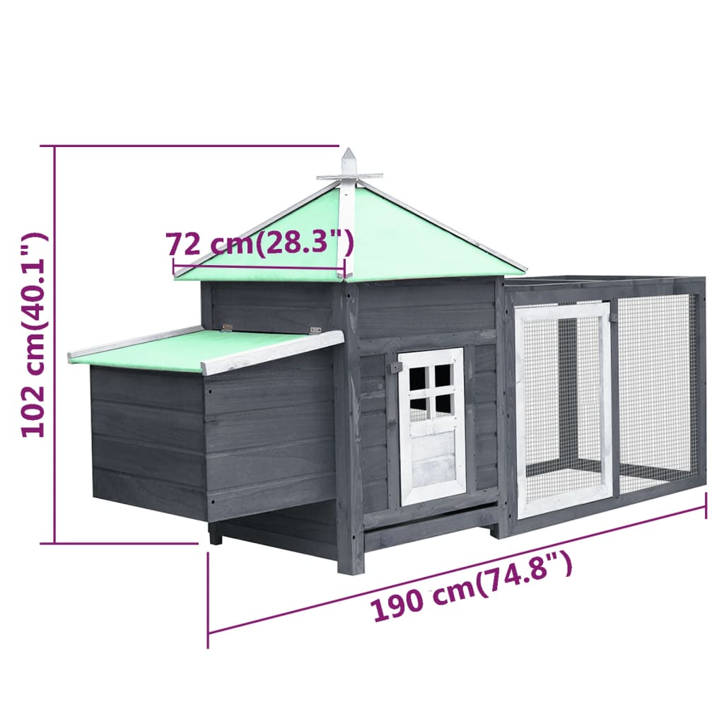 Pollaio con Casetta Nidificazione Grigio 190x72x102 cm in Abete - homemem39