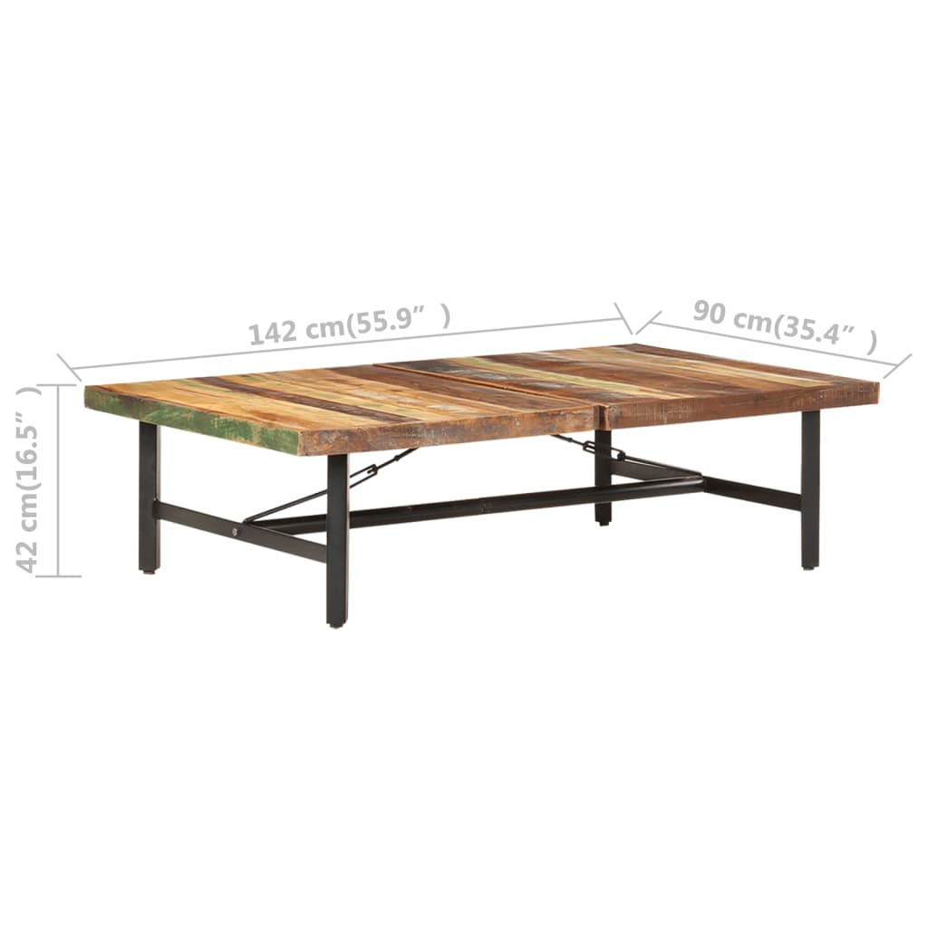 Tavolino da Salotto in Legno Massello di Recupero 142x90x42 cm - homemem39