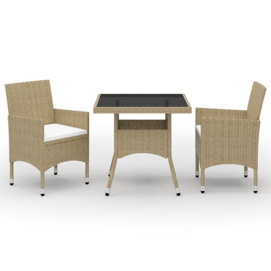 Set da Pranzo da Giardino 3 pz Beige in Polyrattan e Vetro - homemem39