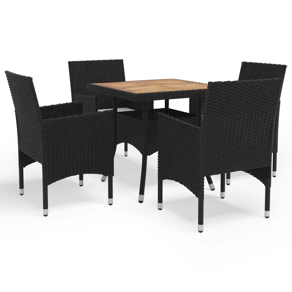 Set Mobili da Pranzo da Giardino 5 pz Nero Polyrattan e Acacia - homemem39