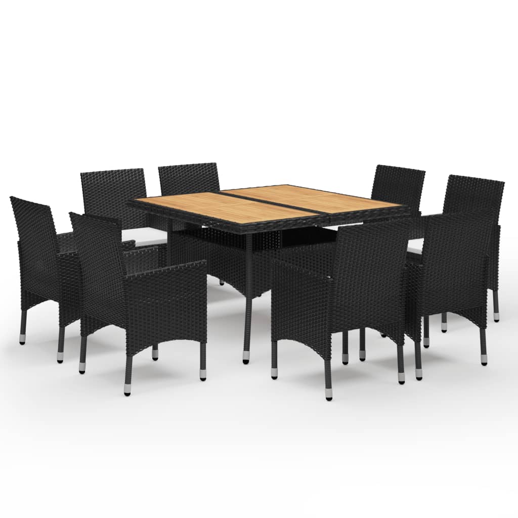 Set da Pranzo da Giardino 9 pz in Polyrattan e Acacia Nero - homemem39