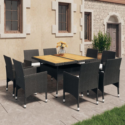 Set da Pranzo da Giardino 9 pz in Polyrattan e Acacia Nero - homemem39