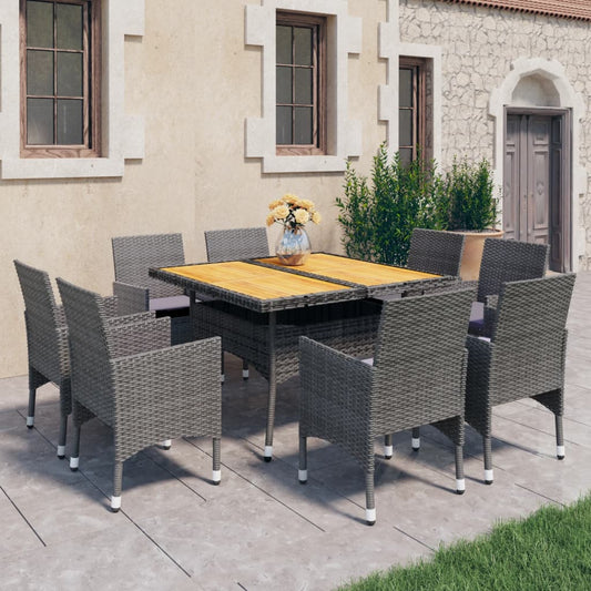 Set Mobili da Pranzo da Giardino 9 pz Polyrattan Acacia Grigio - homemem39