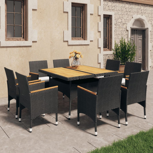 Set da Pranzo da Giardino 9 pz in Polyrattan e Acacia Nero - homemem39