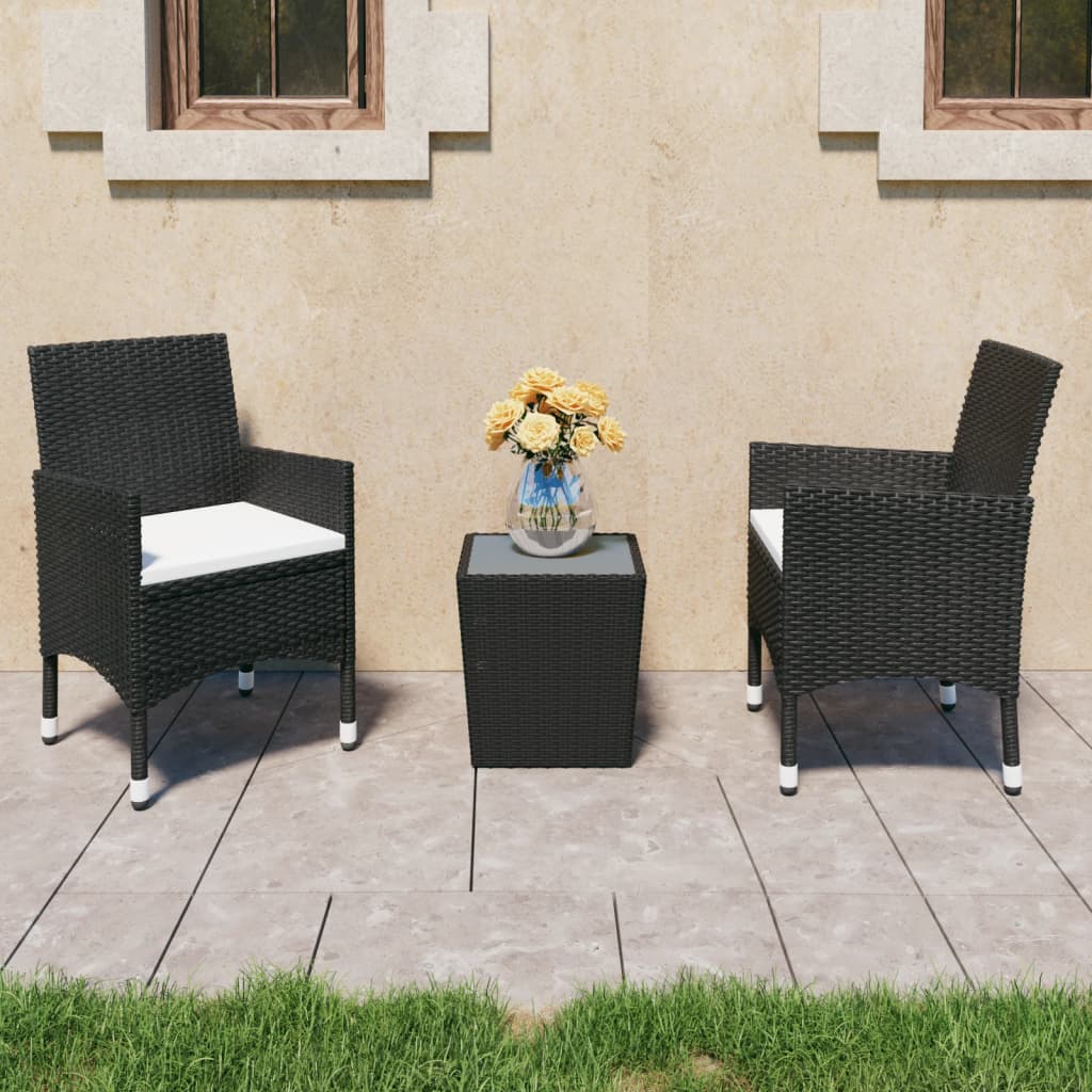 Set da Bistrot per Giardino 3 pz in Polyrattan e Vetro Nero - homemem39