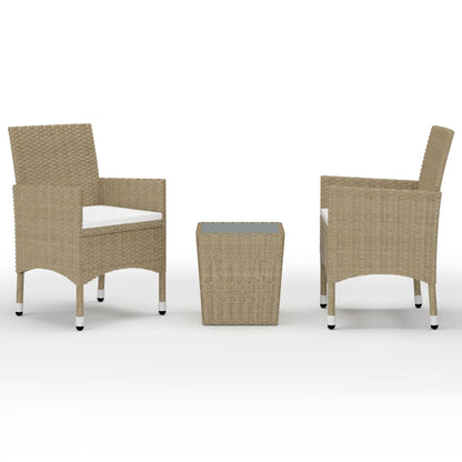 Set Bistrot da Giardino 3 pz Polyrattan e Vetro Temperato Beige - homemem39