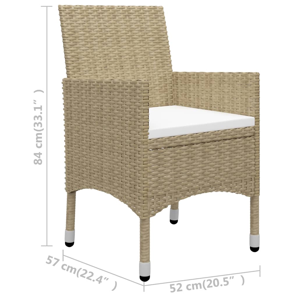 Set Bistrot da Giardino 3 pz Polyrattan e Vetro Temperato Beige - homemem39