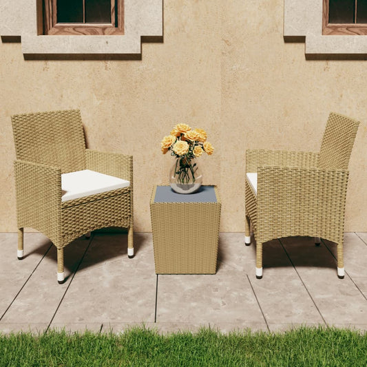 Set Bistrot da Giardino 3 pz Polyrattan e Vetro Temperato Beige - homemem39