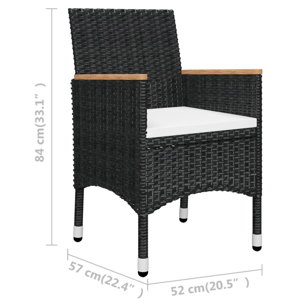 Set da Bistrot per Giardino 3 pz in Polyrattan e Vetro Nero - homemem39