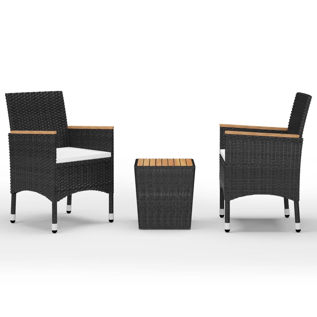 Set da Bistrot per Giardino 3 pz in Polyrattan e Acacia Nero - homemem39