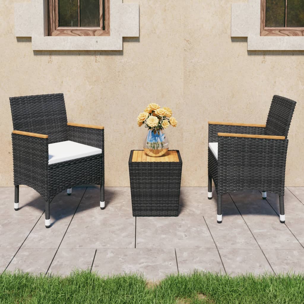 Set da Bistrot per Giardino 3 pz in Polyrattan e Acacia Nero - homemem39