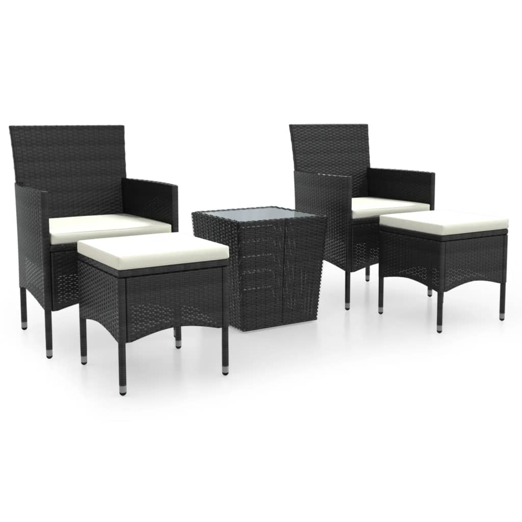 Set da Bistrot per Giardino 5pz Polyrattan Vetro Temperato Nero - homemem39