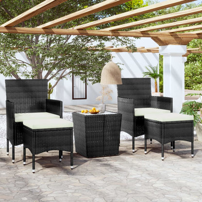 Set da Bistrot per Giardino 5pz Polyrattan Vetro Temperato Nero - homemem39