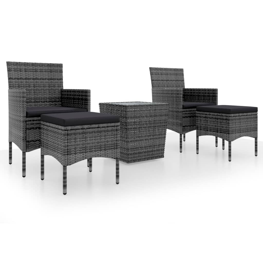 Set Bistrot da Giardino 5pz Polyrattan e Vetro Temperato Grigio - homemem39