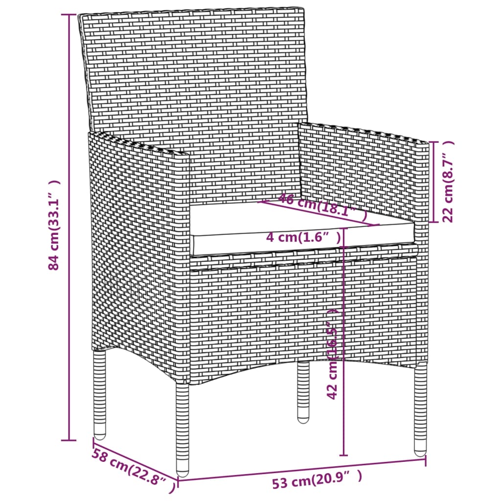 Set Bistrot da Giardino 5pz Polyrattan e Vetro Temperato Grigio - homemem39