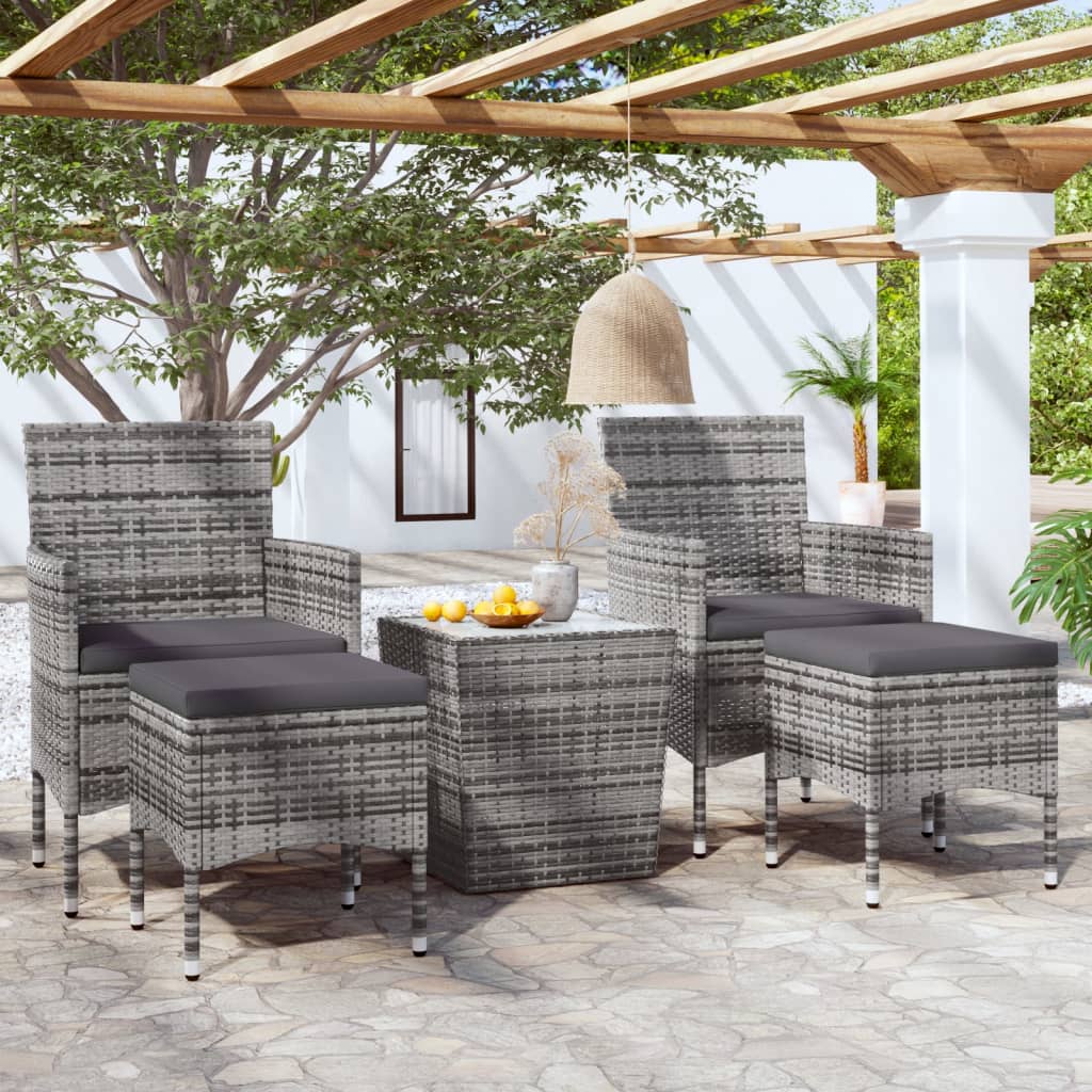 Set Bistrot da Giardino 5pz Polyrattan e Vetro Temperato Grigio - homemem39