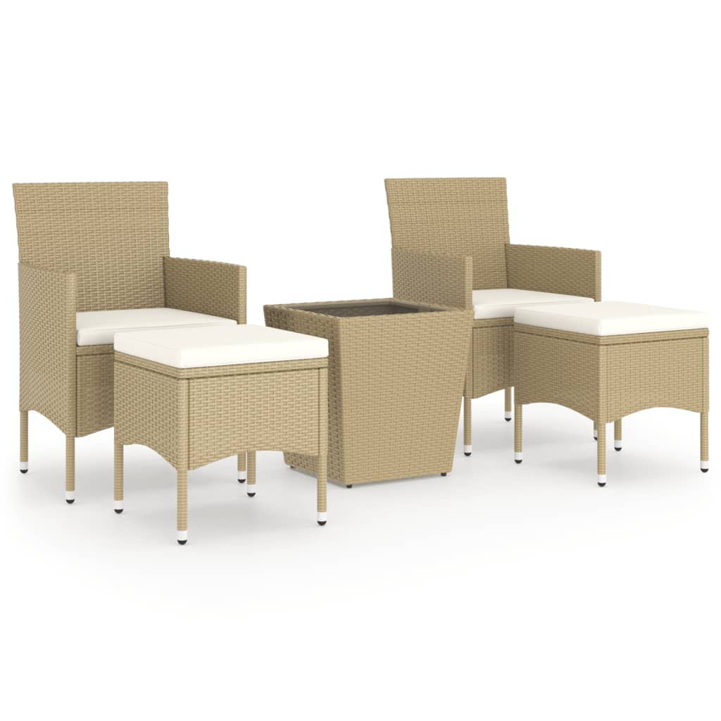 Set Bistrot da Giardino 5 pz Polyrattan e Vetro Temperato Beige - homemem39