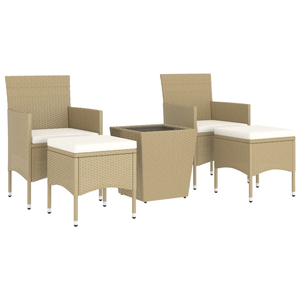 Set Bistrot da Giardino 5 pz Polyrattan e Vetro Temperato Beige - homemem39