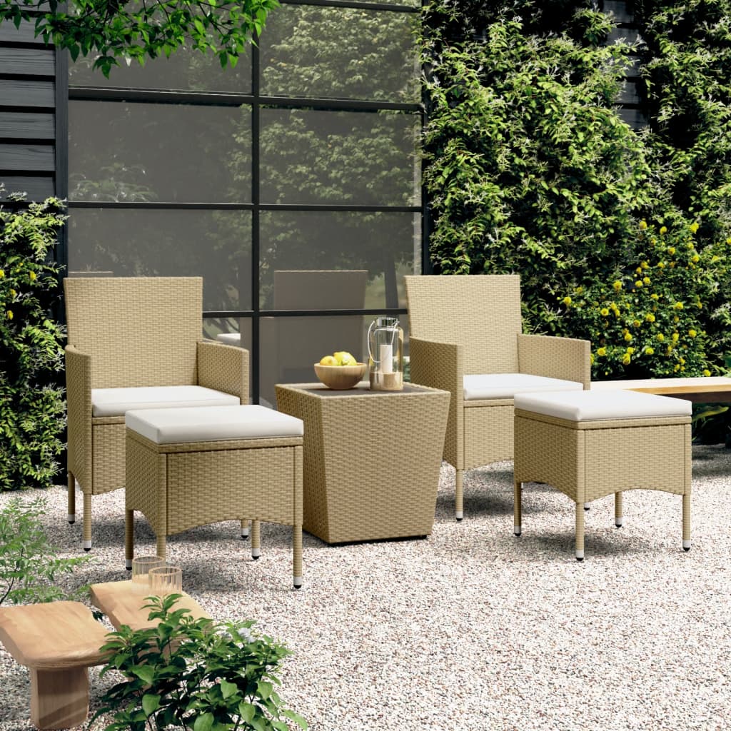 Set Bistrot da Giardino 5 pz Polyrattan e Vetro Temperato Beige - homemem39