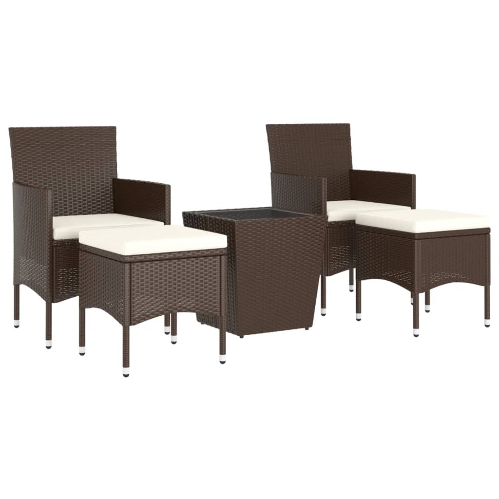 Set Bistrot Giardino 5 pz Polyrattan e Vetro Temperato Marrone - homemem39