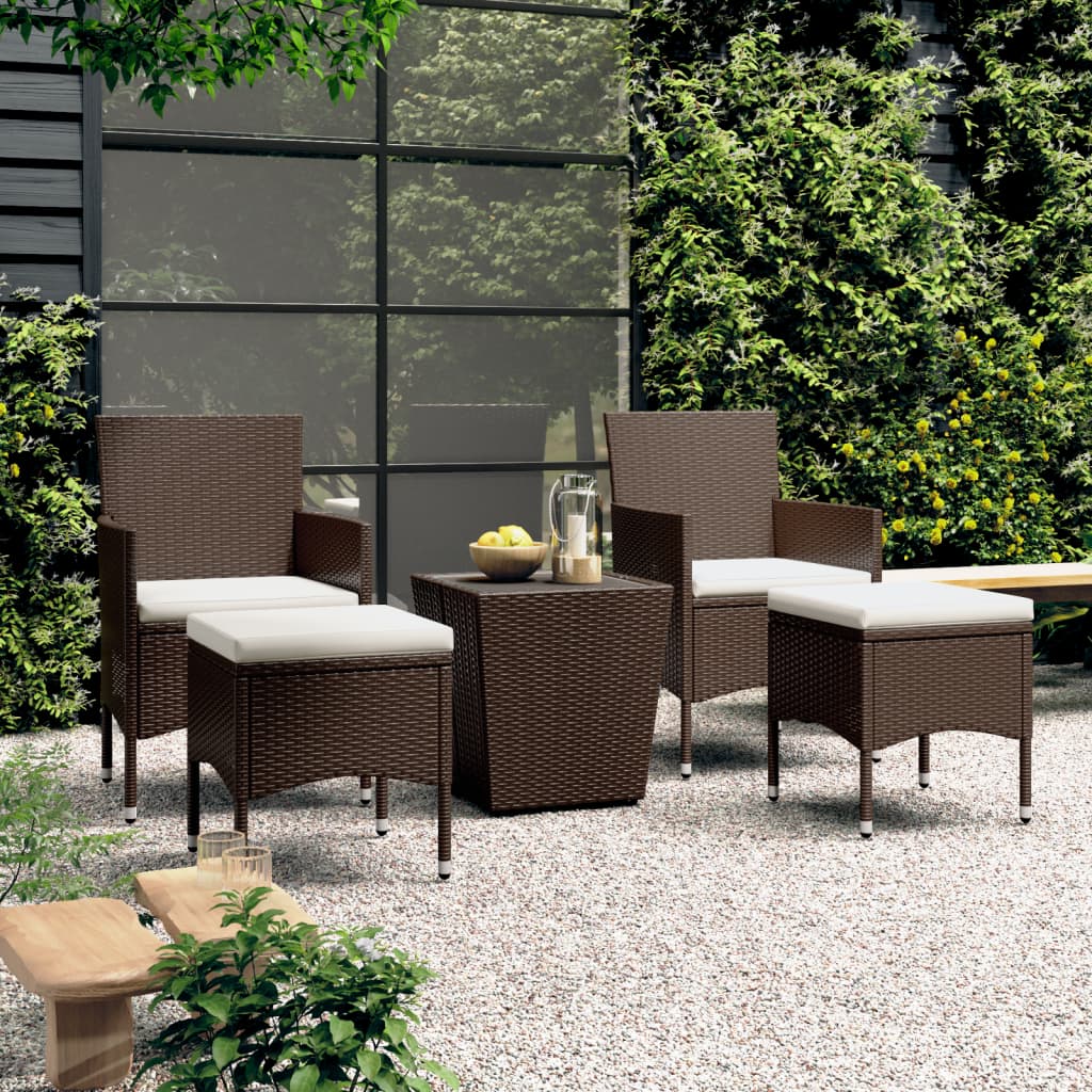 Set Bistrot Giardino 5 pz Polyrattan e Vetro Temperato Marrone - homemem39