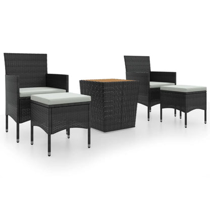 Set Bistrot per Giardino 5 pz Polyrattan e Massello Acacia Nero - homemem39