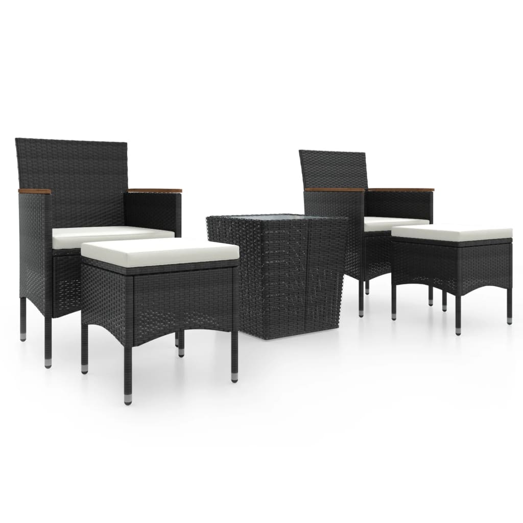 Set da Bistrot per Giardino 5pz Polyrattan Vetro Temperato Nero - homemem39