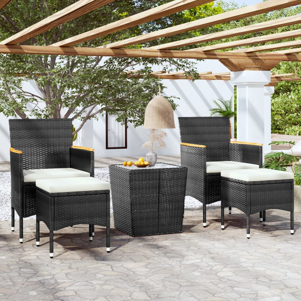 Set da Bistrot per Giardino 5pz Polyrattan Vetro Temperato Nero - homemem39