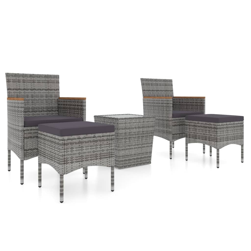 Set Bistrot da Giardino 5pz Polyrattan e Vetro Temperato Grigio - homemem39