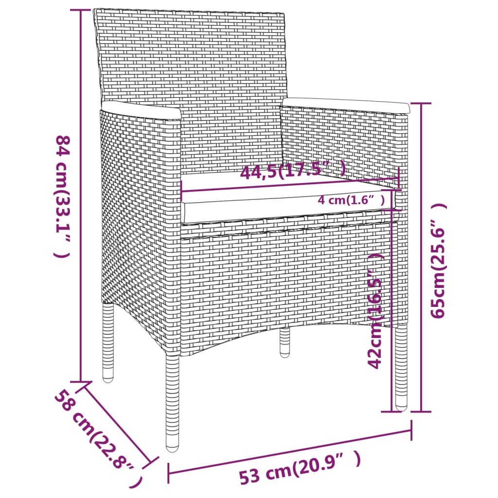 Set Bistrot da Giardino 5pz Polyrattan e Vetro Temperato Grigio - homemem39