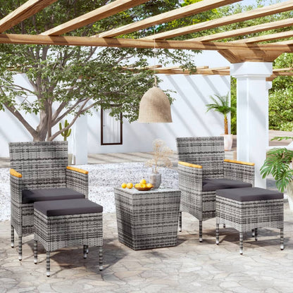 Set Bistrot da Giardino 5pz Polyrattan e Vetro Temperato Grigio - homemem39