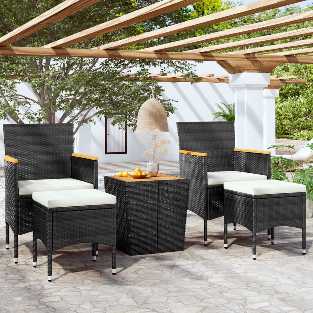 Set Bistrot per Giardino 5 pz Polyrattan e Massello Acacia Nero - homemem39