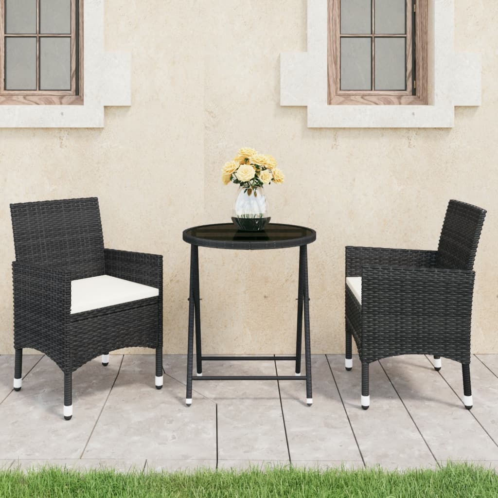 Set da Bistrot per Giardino 3 pz in Polyrattan e Vetro Nero - homemem39