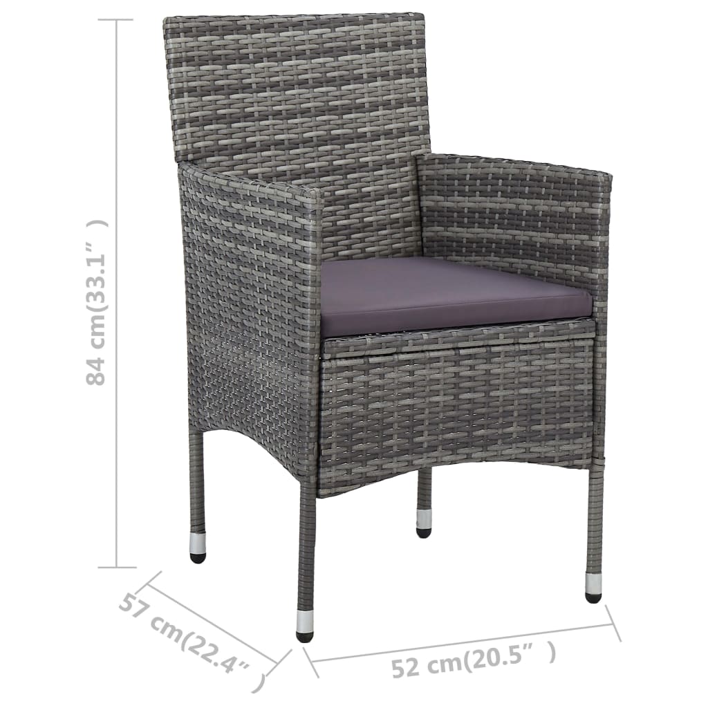 Set Bistrot Giardino 3 pz Polyrattan e Vetro Temperato Grigio - homemem39