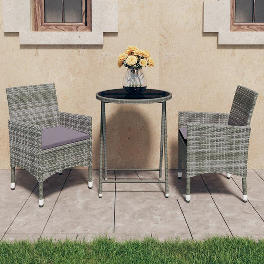 Set Bistrot Giardino 3 pz Polyrattan e Vetro Temperato Grigio - homemem39