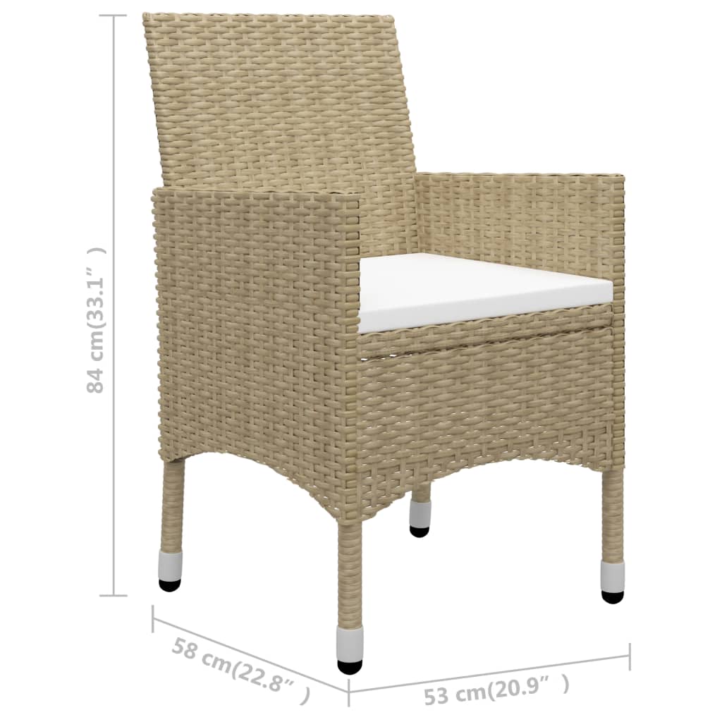 Set Bistrot da Giardino 3 pz Polyrattan e Vetro Temperato Beige - homemem39