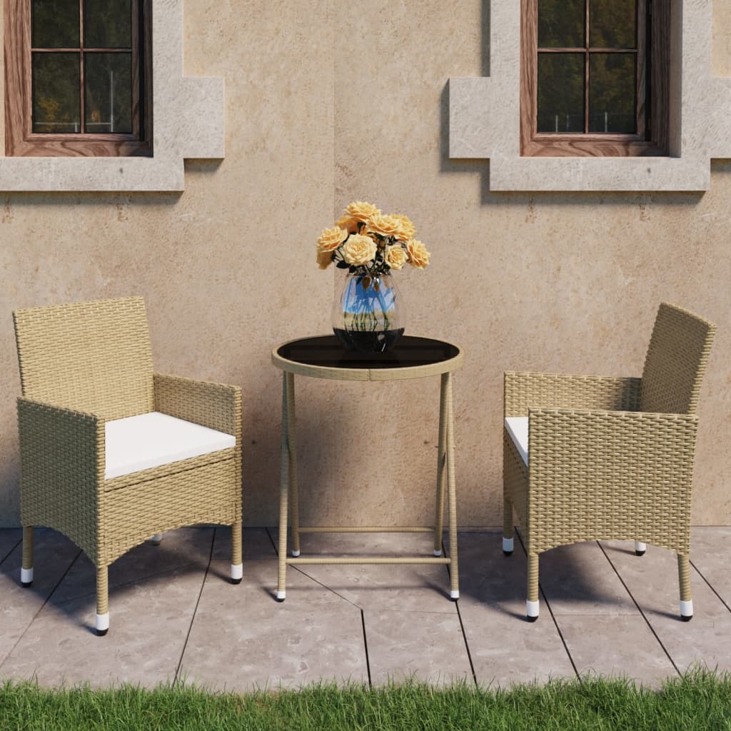 Set Bistrot da Giardino 3 pz Polyrattan e Vetro Temperato Beige - homemem39